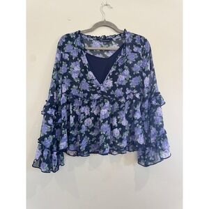 American Eagle Outfitters Floral Peplum Blouse Women XS Purple Ruffle Boho Indie